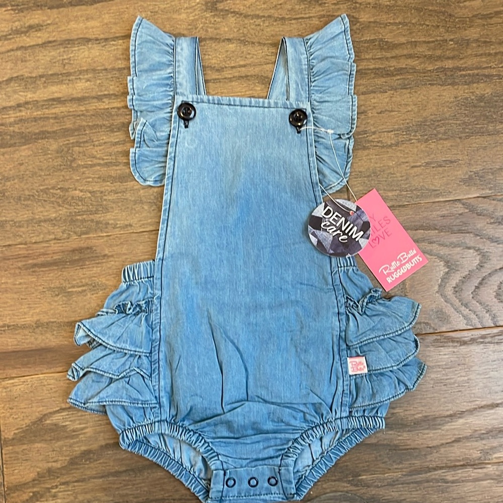 Ruffle Butts, denim romper, size 12-18 months